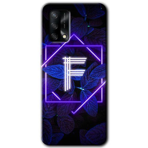 Oppo A54 Kılıf HD Desen Baskılı Arka Kapak + Temperli Cam - Dark Neon Yaprak F Harfi
