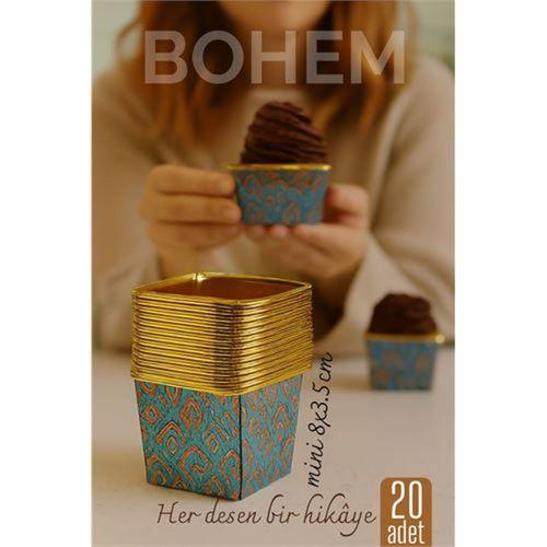Bohem Kare Kek Kalıbı , Alüminyum Cupcake Muffin Kalıbı 20'li Paket