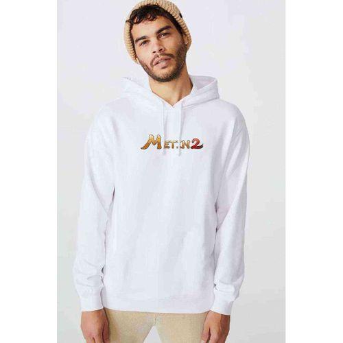 Metin2 Logo Baskılı Beyaz Erkek Kapşonlu Sweatshirt