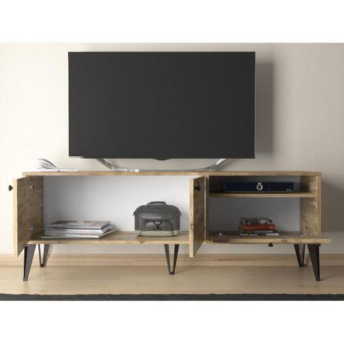Wood'n Love Atoka 160 Cm Metal Ayaklı Dolaplı, Minifiks Bağlantı Tv Ünitesi - Atlantik Çam / Siyah