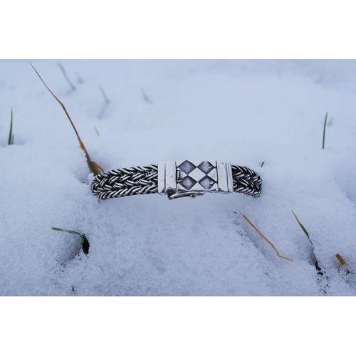 El Örmesi Baklava Desen Kilitli Gümüş Erkek Bileklik