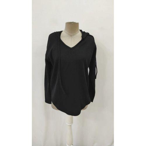 Kadın Uzun Kollu V Yakalı Kapşonlu Waffle Bluz