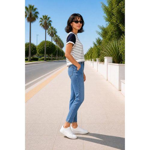 ALEXANDERGARDI ÇİZGİLİ LACİVERT CROP T-SHİRT (B21-326 00)