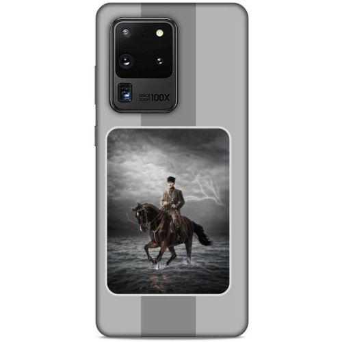 Samsung Galaxy S20 Ultra Kılıf Atatürk (39) Liquid Crystal Kılıf Gri Şerit