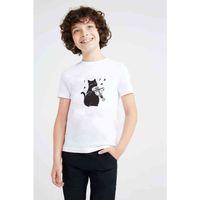 Silhouette Black Cat Playing Violin Baskılı Unisex Çocuk Beyaz t-shirt