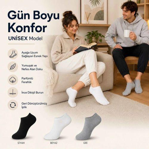 Unisex Dikişsiz Patik Çorap 12'li | %85 Pamuklu Geri Dönüşüm İplikli, Nefes Alan Spor