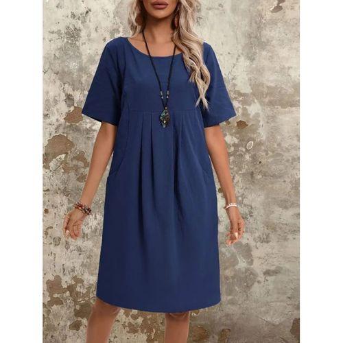 Kadın Kısa Kollu Yakası Açık önden Büzgülü Cep Detaylı Viskon Iki Iplik Elbise