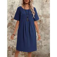 Kadın Kısa Kollu Yakası Açık önden Büzgülü Cep Detaylı Viskon Iki Iplik Elbise