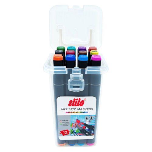 STİLO ÇİFT UÇLU PREMİUM AKRİLİK MARKER PP KUTU 12 Renk