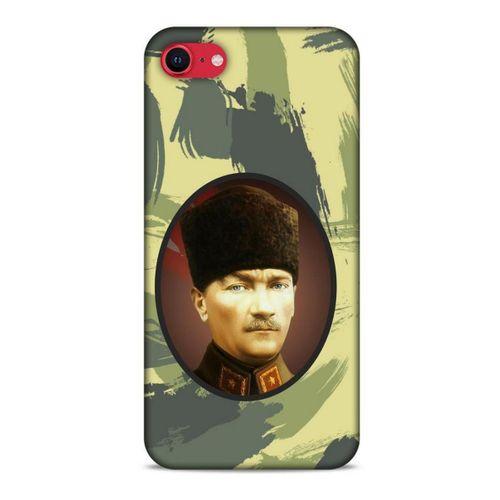 Apple iPhone SE 2020 Kılıf Atatürk (17) Tasarım Kılıf Kamuflaj Koyu Yeşil