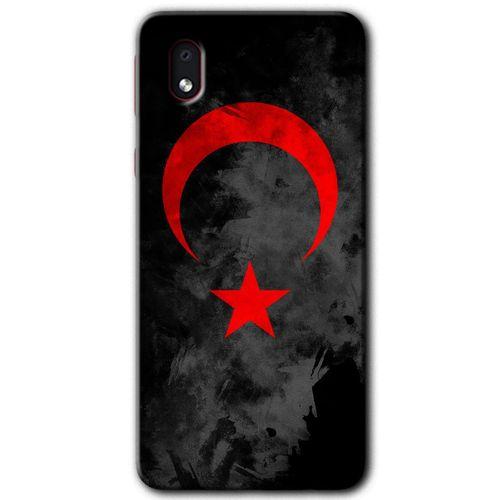 MRCİLETİSİM Samsung Galaxy A01 Core Kılıf Baskılı Kapak - Black Ayyıldız +Tam Kaplayan Mat Seramik