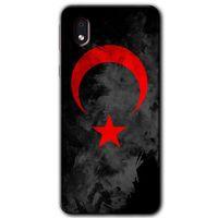 MRCİLETİSİM Samsung Galaxy A01 Core Kılıf Baskılı Kapak - Black Ayyıldız +Tam Kaplayan Mat Seramik