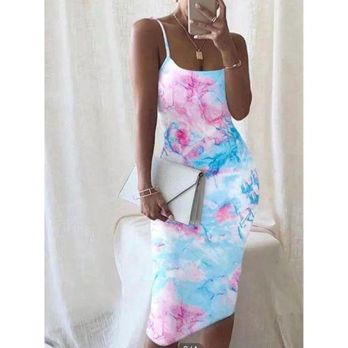 Kadın Omuz Askılı Dijital Baskılı Midi Boy Elbise