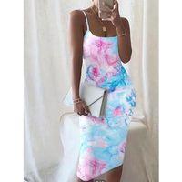 Kadın Omuz Askılı Dijital Baskılı Midi Boy Elbise