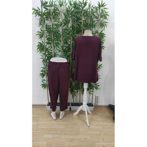 Kadın Kısa Kollu Bisiklet Yaka Viskon Iki Iplik Bluz Ve Pantolon Ikili Takım