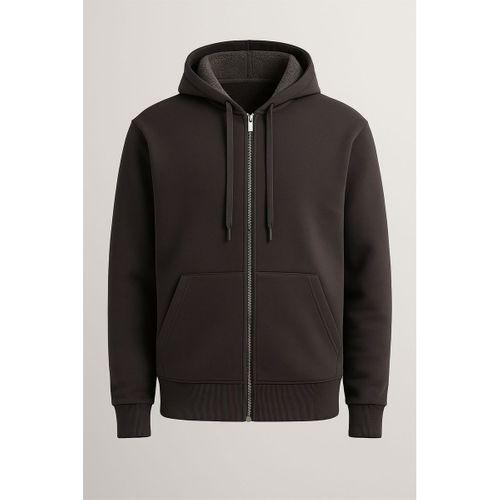 İçi Peluş Üç İplik Kumaş Oversize Fermuarlı Kapüşonlu Sweatshirt - Füme