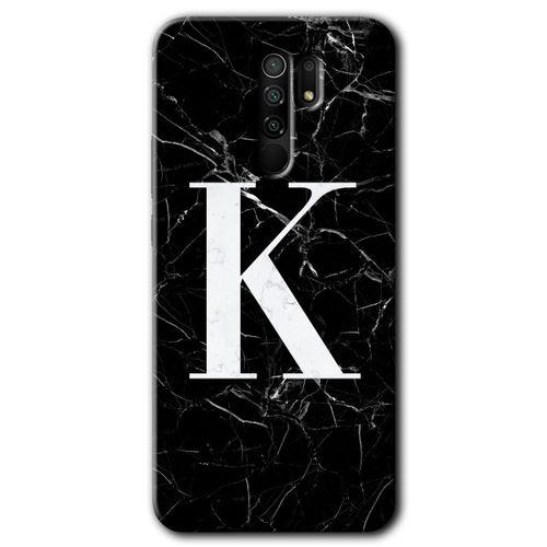 BeRa Aksesuar Xiaomi Redmi 9 Kılıf Baskılı Kapak - Siyah Mermer Desenli K Harfi +Tam Kaplayan Mat Seramik