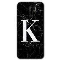 BeRa Aksesuar Xiaomi Redmi 9 Kılıf Baskılı Kapak - Siyah Mermer Desenli K Harfi +Tam Kaplayan Mat Seramik