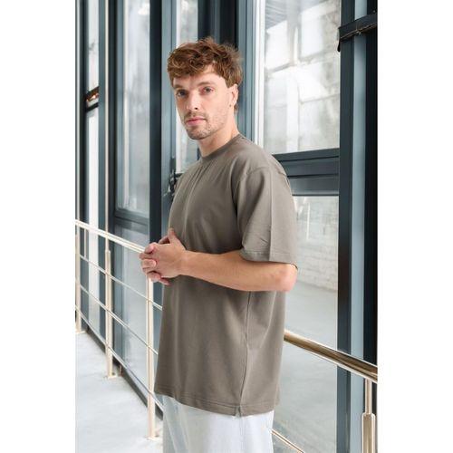 İki İplik Kumaş Pamuklu Bisiklet Yaka Basic Oversize Erkek T-Shirt - Kapari