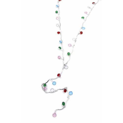 Renkli Taşlı Y Kolye - Gümüş