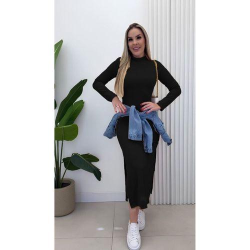 Kadın Uzun Kollu Balıkçı Yakalı Yanlardan Yırtmaçlı Kaşkorse Maxi Elbise