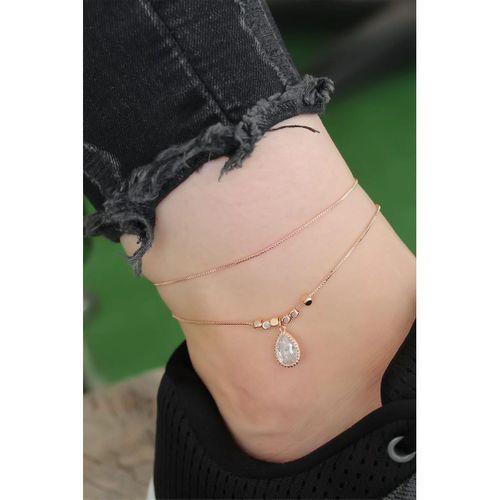 Rose Gold Renk Zirkon Damla Taşlı Halhal