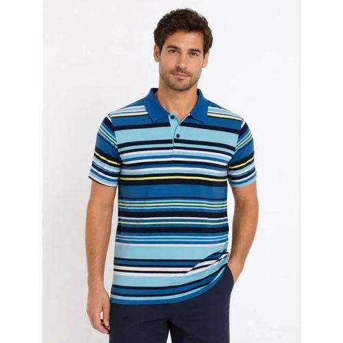 Erkek Çizgili Polo Yaka Tişört Kısa Kol Yazlık T-Shirt Regular Fit - Mavi