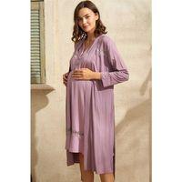 Kısa Yarım Kol V Yaka Kadın Viskon Düz Yazlık Uzun Dantel Detaylı Hamile Gecelik Sabahlık