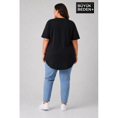 Süperlife Büyük Beden Kadın Bisiklet Yaka Basic Oval Etek Detalylı 3xl-6xl Uzun Tunik SPR26BTSK502