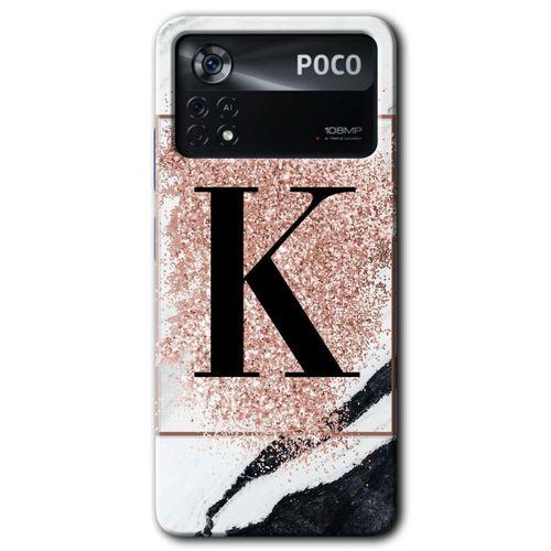 Potkal Hediye Fabrikası Poco x4 Pro Kılıf HD Desen Baskılı Arka Kapak - Pembe Mermer Desenli K Harfi