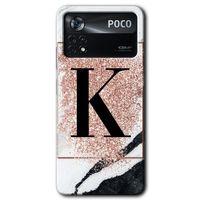 Potkal Hediye Fabrikası Poco x4 Pro Kılıf HD Desen Baskılı Arka Kapak - Pembe Mermer Desenli K Harfi