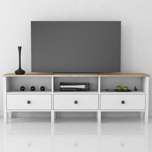Venezia 3 Çekmece 3 Bölmeli Ahşap Ayaklı Tv 150 Cm Tv Ünitesi - Minifiksli - Wood Beyaz