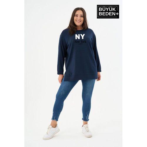 Kadın Tunik Büyük Beden NY NEWYORK Baskılı ince Sweatshırt SPR26BTK990-1