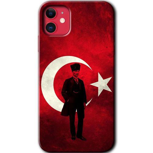 MRCİLETİSİM iPhone 11 Kılıf HD Desen Baskılı Arka Kapak + Mat Kobra Cam - Atatürk Bayrak