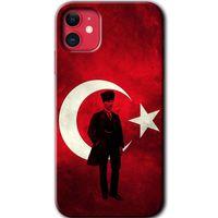 MRCİLETİSİM iPhone 11 Kılıf HD Desen Baskılı Arka Kapak + Mat Kobra Cam - Atatürk Bayrak