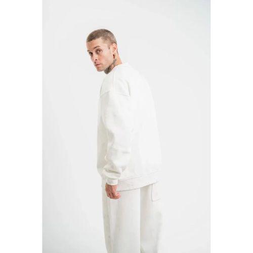 Unisex Uzun Kol Bisiklet Yaka Yıkamalı SweatShirt - Beyaz