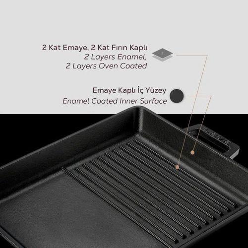 Lava Izgara Grill Demir Döküm Tava Hibrit 26x32 Metal Kulplu LV ECO GT 2632 T4