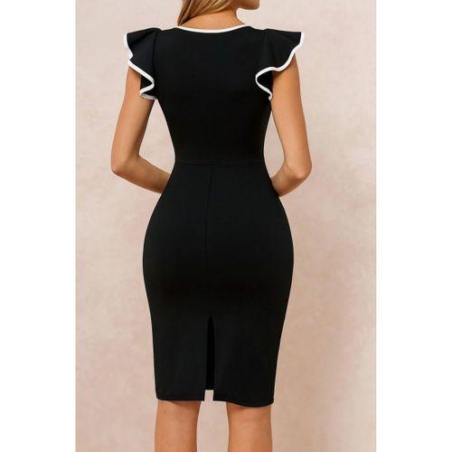 Kadın Kısa Kollu Bisiklet Yaka Yırtmaçlı Ithal Krep Elbise