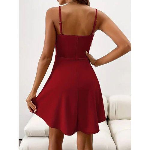 Kadın Ip Askılı Kruvaze Yakalı Kısa ıthal Krep Elbise