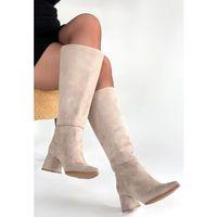 Roksa Bej Süet Topuklu Çizme