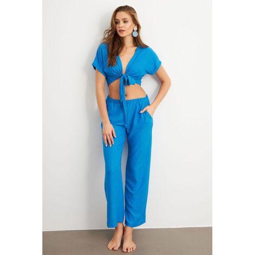 Kadın Bürümcük Kumaş Pantolonlu Takım