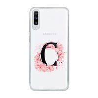 Samsung A70 Pembe Çiçek Desen C Harfli Şeffaf Kılıf
