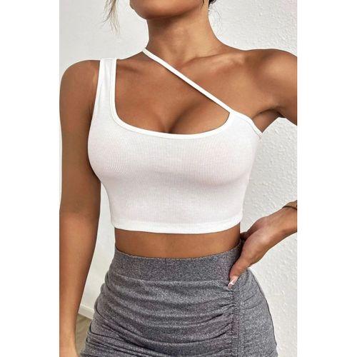 Kadın Beyaz Modern Fit Tek Omuzlu Çapraz Askılı Crop Top Büstiyer