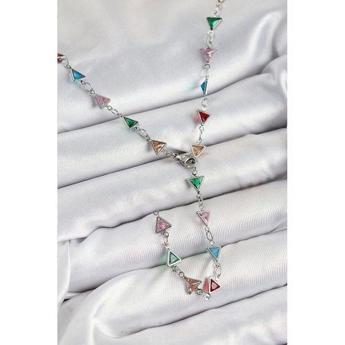 Pirinç Renkli Zirkon Taşlı Üçgen Model Gümüş Renk Kadın Y Kolye