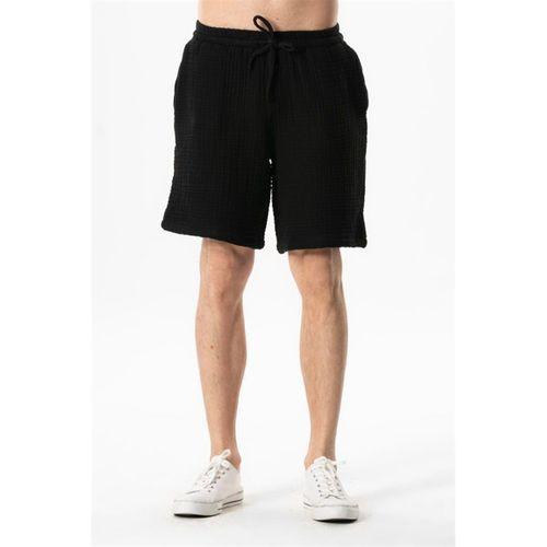 Beli Lastikli Rüzgar Kadın/Erkek Unisex Müslin Yazlık Şort Siyah Syh