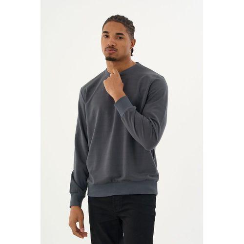 Süperlife Erkek Gri Bisiklet Yaka Ribanalı Regular Fit Sweatshirt spr26swk930