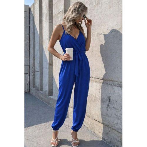 Kadın Ip Askılı Kruvaze Yakalı Belden Kuşaklı Uzun Sandy Tulum