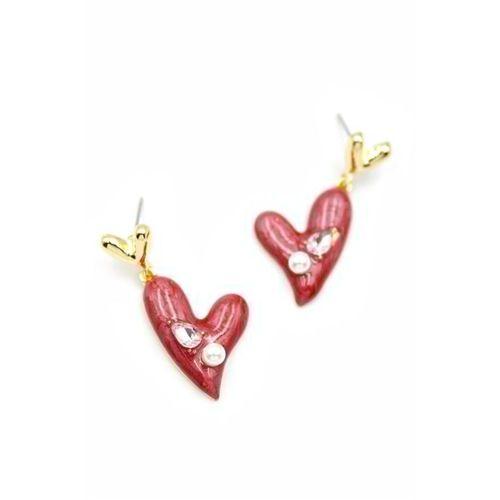 Mineli Kalp Küpe - Bordo