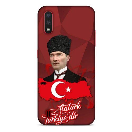Samsung Galaxy A01 Kılıf Atatürk (43) Thin Fit Kılıf Kırmızı Mozaik