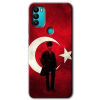 MRCİLETİSİM General Mobile GM 21 Plus Kılıf HD Desen Baskılı Arka Kapak + Temperli Cam - Atatürk Bayrak